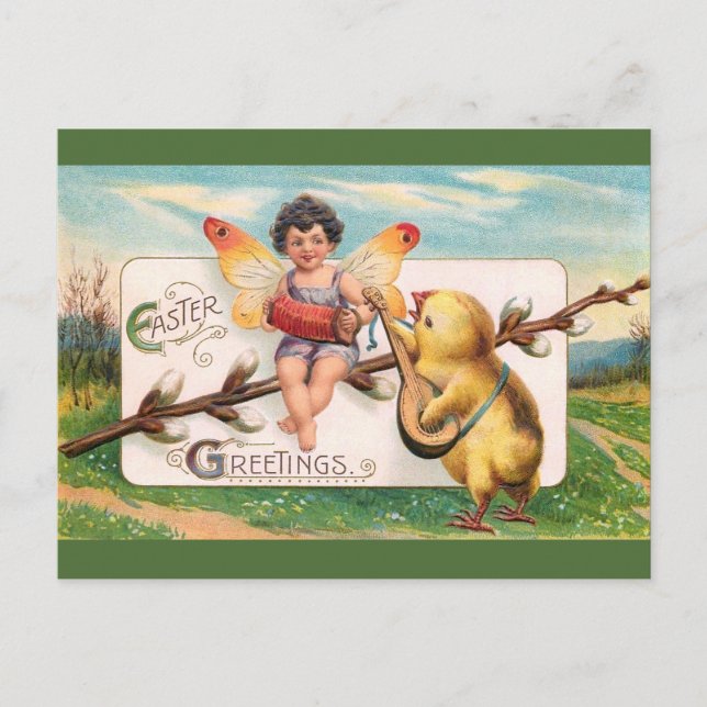 Postal Festiva Clapsaddle: Música que hace hadas de Semana Santa (Anverso)