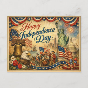 Postal Festiva Clásico Día de la Independencia Americano Históric
