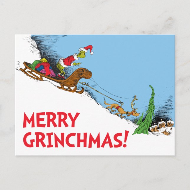 Postal Festiva Clásico El Grinch | Grinch y Reindeer Max (Anverso)