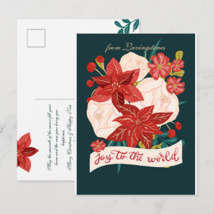 Postal Festiva Clásico Floral Navideño Rojo y Verde