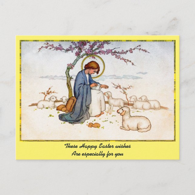 Postal Festiva Clásico Jesús religioso con los deseos de Pascua d (Anverso)