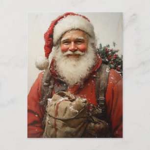Postal Festiva Clásico Santa Claus Navidades reconfortantes arte