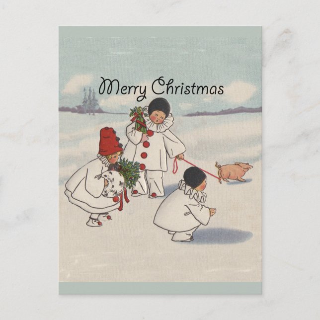 Postal Festiva Clásico Vintage Christmas Snow Child (Anverso)