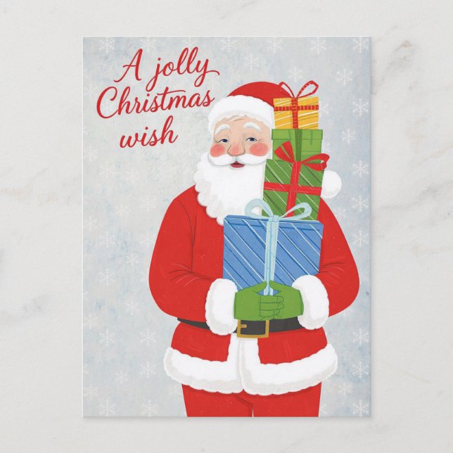 Postal Festiva Clásicos regalos de Santa Claus alegres (Anverso)