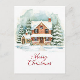Postal Festiva Classic Brick Home in Snowy Christmas Setting