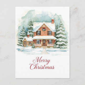 Postal Festiva Classic Brick Home in Snowy Christmas Setting