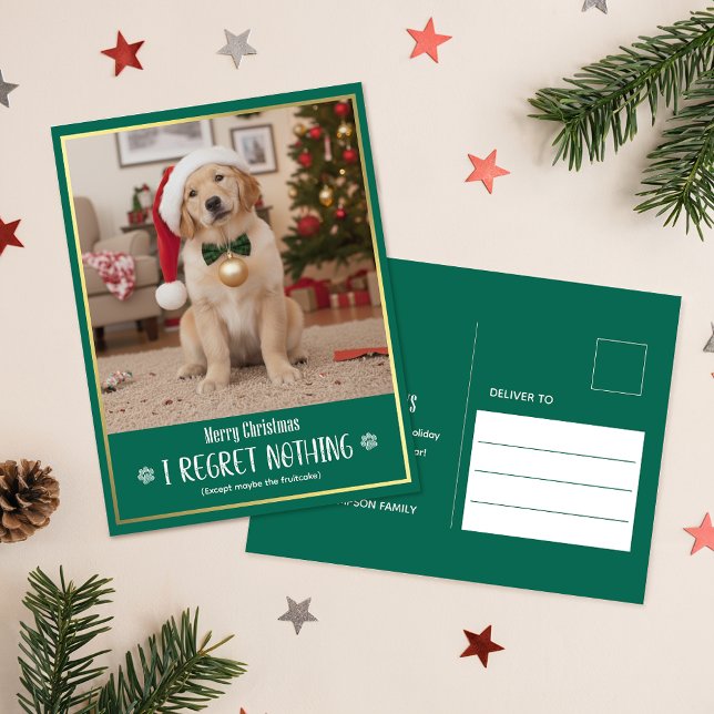 Postal Festiva Classic Evergreen Cute Dog Photo Merry Christmas (Subido por el creador)