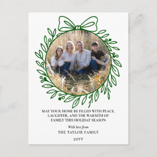 Postal Festiva Classic Green Hand Drawn Bow Wreath Christmas
