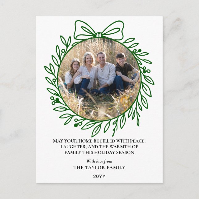 Postal Festiva Classic Green Hand Drawn Bow Wreath Christmas (Anverso)