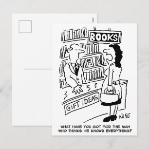 Postal Festiva Cliente de librería pregunta a dependiente una pre
