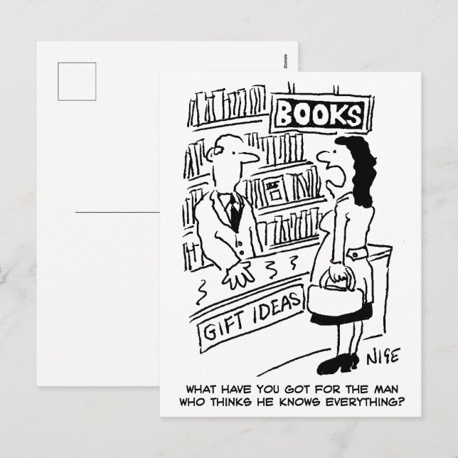 Postal Festiva Cliente de librería pregunta a dependiente una pre (Anverso / Reverso)