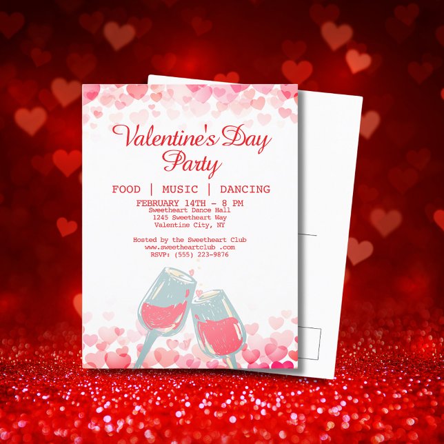Postal Festiva Club de baile musical de Fiesta de comida rosa de  (Pink Valentine's Party Food Music Dancing Club Holiday Postcard)
