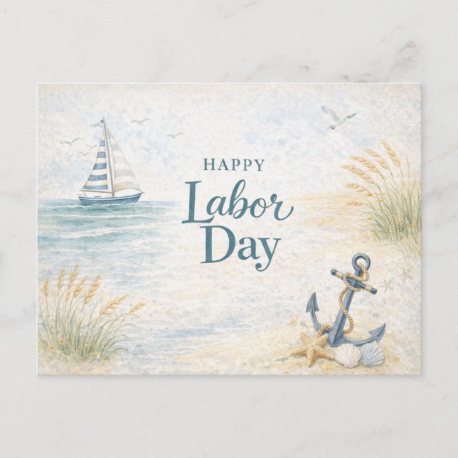 Postal Festiva Coastal Blue Happy Labor Day (Anverso)