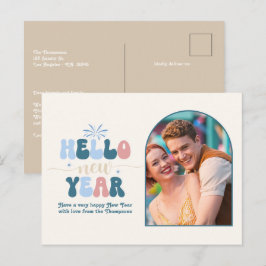 Postal Festiva Coastal Cream New Year Retro Modern Blue Photo