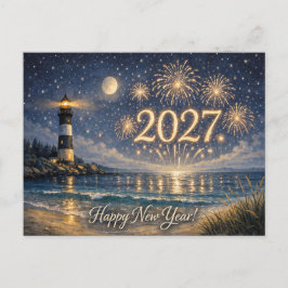 Postal Festiva Coastal Lighthouse Fireworks Happy New Year 2027