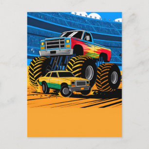 Postal Festiva Coche de Camión Monstruo para Niño en Cumpleaños,