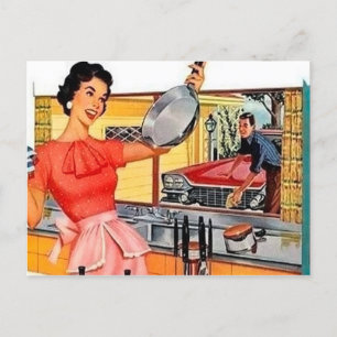 Postal Festiva Cocina de pareja retro