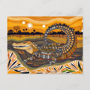 Postal Festiva Cocodrilo africano en pintura al atardecer