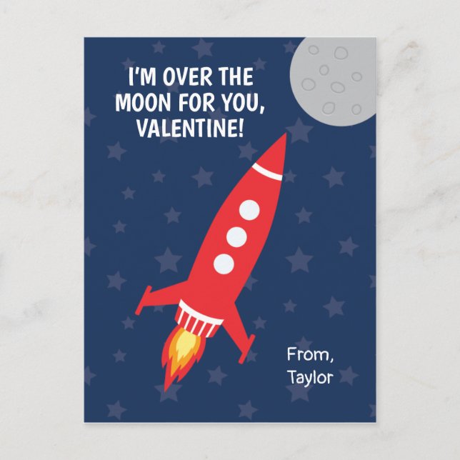 Postal Festiva Cohetes Espacio Ultraterrestre Moon Clase Valentin (Anverso)