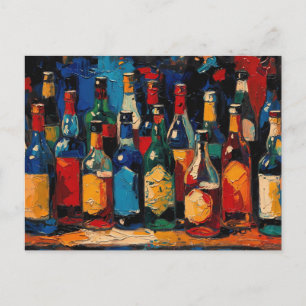 Postal Festiva "Colección de botellas en estante de bar" (Estilo