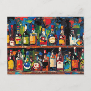 Postal Festiva "Colección de Botellas en Estante de Bar" (Estilo