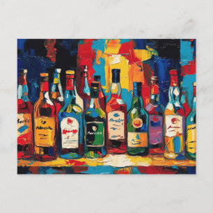 Postal Festiva "Colección de Botellas en Estante de Bar" (Estilo