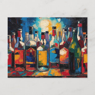 Postal Festiva "Colección de Botellas en Estante de Bar" (Estilo