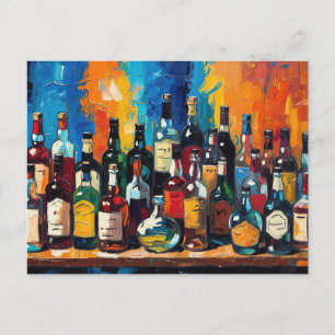 Postal Festiva "Colección de botellas en estante de bar" (Estilo
