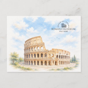 Postal Festiva Coliseo Romano Italia Paisaje acuarela