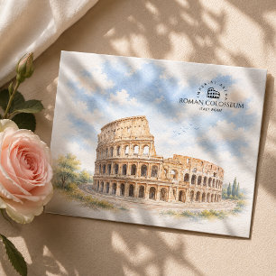 Postal Festiva Coliseo Romano Italia  Paisaje acuarela