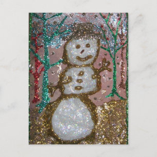 Postal Festiva Collage 3D del purpurina Snowman