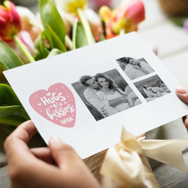 Postal Festiva Collage Couple Photo & Hugs And Kisses PInk Heart (Subido por el creador)