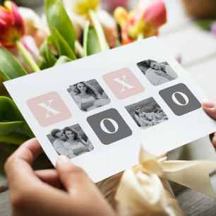 Postal Festiva Collage Couple Photo & Pastel Pink & Grey XOXO