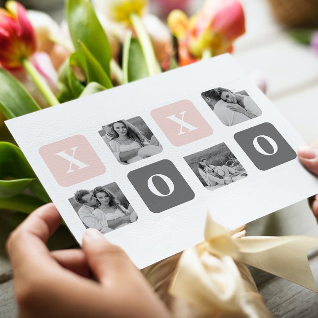 Postal Festiva Collage Couple Photo & Pastel Pink & Grey XOXO (Subido por el creador)
