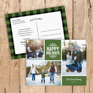 Postal Festiva Collage de 3 Fotos Felices Fiestas Rustic Green
