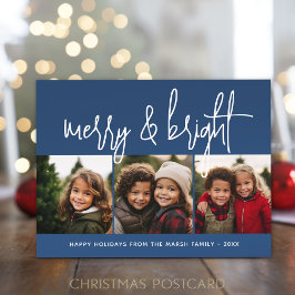 Postal Festiva Collage de 3 Navidades de fotografía - Merry & Bri