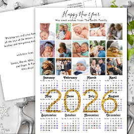 Postal Festiva Collage de fotos 2026 Calendar Gold Script 15