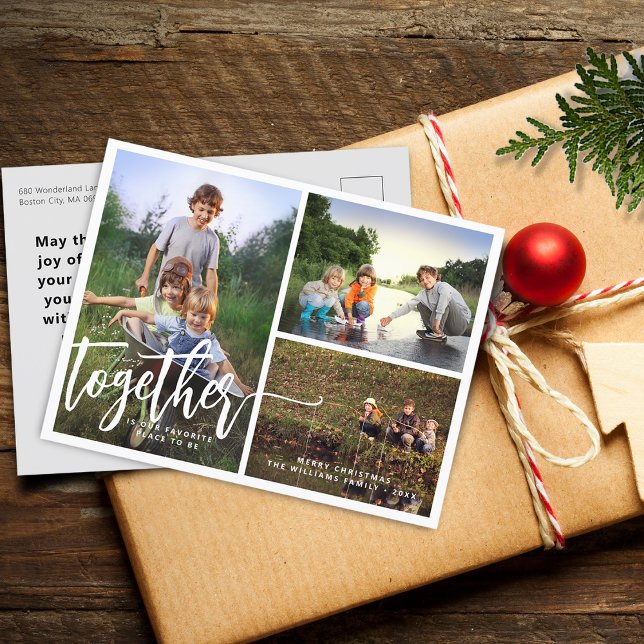 Postal Festiva Collage de fotos con letra a mano Mejor Juntos (Better Together Hand Lettering Photo Collage Holiday Postcard)