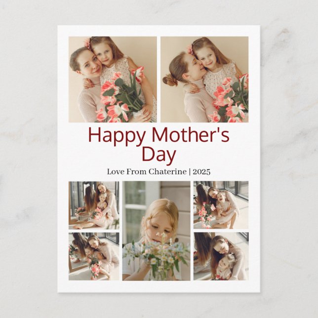 Postal Festiva Collage de fotos de Día de la Madre moderno sencil (Anverso)