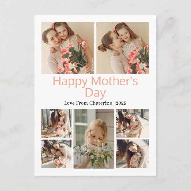 Postal Festiva Collage de fotos de Día de la Madre moderno sencil (Anverso)