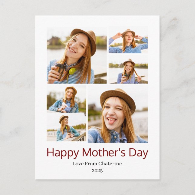 Postal Festiva Collage de fotos de Día de la Madre moderno sencil (Anverso)