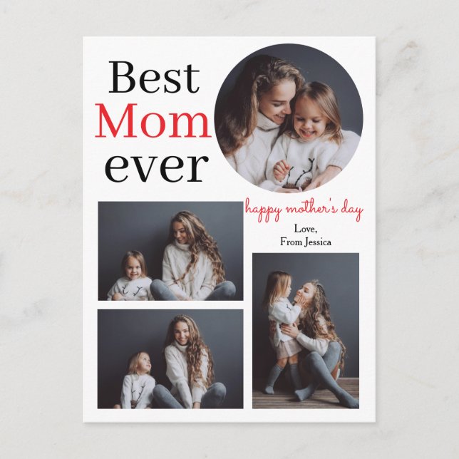 Postal Festiva Collage de fotos de Día de la Madre moderno sencil (Anverso)