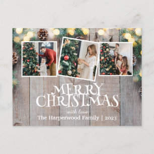 Postal Festiva Collage de fotos de familia Rustic Elegant Joy Nav