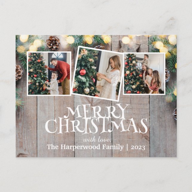 Postal Festiva Collage de fotos de familia Rustic Elegant Joy Nav (Anverso)