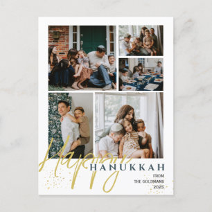 Postal Festiva Collage de fotos de Hanukkah Blue Happy simple y e