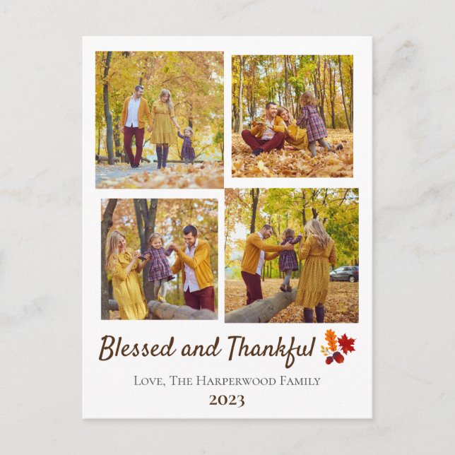 Postal Festiva Collage de fotos de la Familia de Acción de Gracia (Anverso)