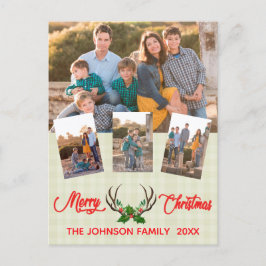 Postal Festiva Collage de fotos de Navidades de Rustic Antlers Ho