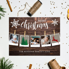 Postal Festiva Collage de fotos de navidades Rustic Wood 3