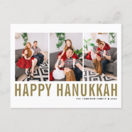 Postal Festiva Collage de fotos de tipografía de oro Feliz Hanukk