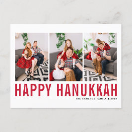 Postal Festiva Collage de fotos de tipografía roja feliz Hanukkah